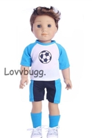 Blue and White Soccer Uniform Shorts Set for American Girl or Boy 18 inch or Bitty Baby Born Doll Clothes