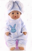 Blue Bunny Rabbit Sleeper with Hat for 15 to 17 inch Bitty Baby Born Doll Clothes