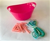 Hot Pink Oval Laundry Day Set with Plastic Basket, Clothesline and Clothespins for American Girl Doll Accessory