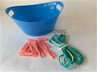 Blue Oval Laundry Day Set with Plastic Basket, Clothesline and Clothespins for American Girl Doll Accessory