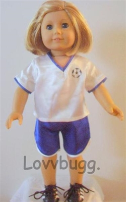 Blue Satin Soccer Uniform for American Girl 18 inch or Bitty Baby Born Doll Clothes