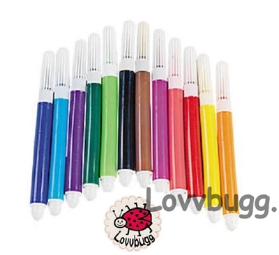 Mini Markers 12pc Set for American Girl 18 inch Doll School Supplies Accessory