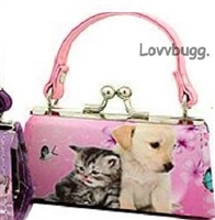 Golden Puppy and Kitten Kiss-Lock Purse PINK for American Girl 18 inch Doll Clothes Accessory--Free Phone!