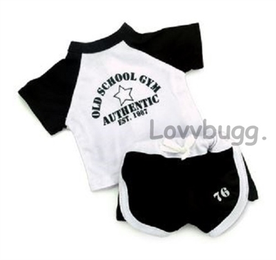 Black and White School Gym Uniform for American Girl or Boy 18 inch Doll Clothes