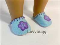 Blue Slippers with Yellow Flower for American Girl 18 inch or Bitty Baby Born Doll Shoes