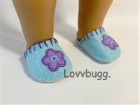 Blue Slippers with Yellow Flower for American Girl 18 inch or Bitty Baby Born Doll Shoes