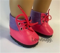 Pink Hiking Boots for American Girl 18 inch or Baby Doll Shoes