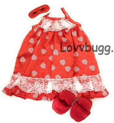 Hearts Nightgown with Slippers and Sleep Mask for American Girl 18 inch Doll Clothes