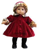 Red Coat with Leopard Trim and Hat for Bitty Baby Born Doll Clothes