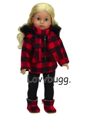 Complete Buffalo Plaid Coat Set for American Girl 18 inch Doll Clothes