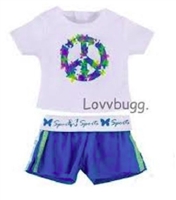 Peace Shorts Set Yoga for American Girl 18 inch or Bitty Baby Born Doll Clothes