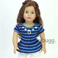 Blue Striped Jeweled Ruffle Top