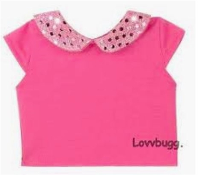 Pink Sequins Collar Tee