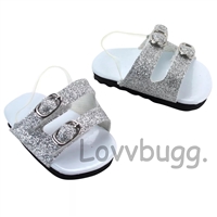 Silver Glitter Sandals for 18 inch American Girl or Bitty Baby Born Doll Shoes Fancy Costume  Accessory