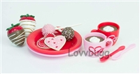 Valentine Cocoa Set with Plates, Candy and Cookies for American Girl 18 inch Doll Food Accessory