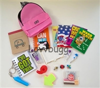 Pink Backpack with 18pc School Supplies Set for American Girl 18 inch Doll Accessory