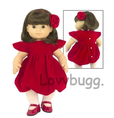 Red Velvet Dress  for Bitty Baby or Twins 15 inch Doll Clothes