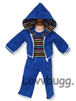 Blue Hoodie Track Suit 3 pieces for American Girl 18 inch or Boy Logan Doll Clothes