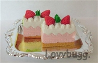 Two Pink Petit Fours Cakes on Silver Tray for American Girl 18 inch Doll Food Accessory