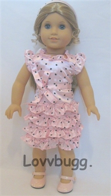 Pink Satin Ruffles Dots Dress