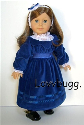 Indigo Blue Velvet Dress for 18 inch American Girl Samantha Victorian Doll Clothes