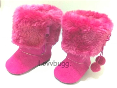 Hot Pink Furry Boots for American Girl 18 inch or Baby Doll Shoes