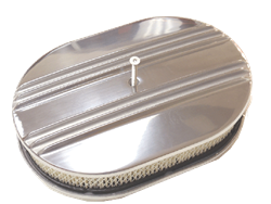 1967 - 1992 Camaro Air Cleaner Assembly, 12" Oval Open Element, POLISHED ALUMINIUM PARTIAL FINNED