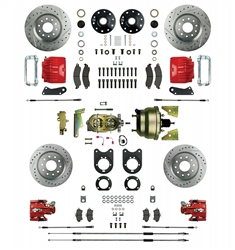 1967 - 1969 Brake Conversion Kit, All (Front and Rear Disc, Power) for Stock Height Staggered Shocks, Red Calipers, Signature Series