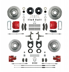 1967 - 1969 Brake Conversion Kit, All (Front and Rear Disc) for 2 Inch Drop Non-Staggered Shocks, Red Calipers, Signature Series