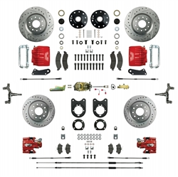 1967 - 1969 Brake Conversion Kit, All (Front and Rear Disc, Manual) for 2 Inch Drop Non-Staggered Shocks, Red Calipers, Signature Series