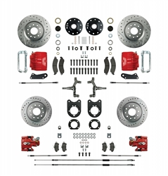 1967 - 1969 Brake Conversion Kit, All (Front and Rear Disc) for 2 Inch Drop Staggered Shocks, Red Calipers, Signature Series