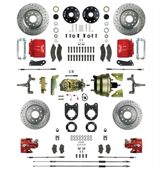 1967 - 1969 Brake Conversion Kit, All (Front and Rear Disc, Power) for 2 Inch Drop Staggered, Red Calipers, Signature Series