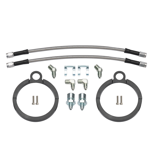 Image of Wilwood Rear Disc 12" Braided Stainless Steel Flexline Brake Flex Hoses Kit with Clamp-on Brackets for 3” Axle Tubes