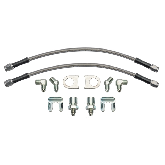 Image of Wilwood Rear Disc 12" Braided Stainless Steel Flexline Brake Flex Hoses Kit with Weld-On Tabs for 3” Axle Tubes