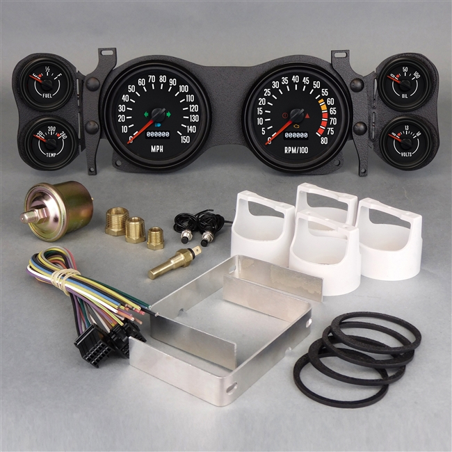 Image of 1970 - 1978 Dash Instrument Cluster Gauges Set, Retro Style (NVU): Speedometer, Tachometer, Oil Pressure, Water Temp, Voltmeter and Fuel