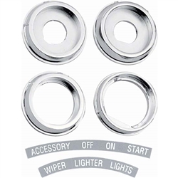 1967 Camaro Dash Knob Bezels Set with Decals for Wiper, Lights, Lighter and Ignition