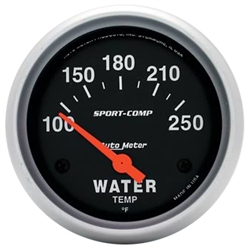 Water Temperature Gauge (Auto Meter Sport Comp), Dash, 100-250 Degrees F, 2 5/8 Inch, Analog, Electrical, Each