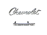 1967 Emblems Set for Header Panel or Trunk Deck Lid, Chevrolet and Camaro Logos, 2 Pieces