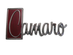 1971 - 1973 Trunk Deck Lid Emblem, "Camaro" Script Logo, Chrome and Red