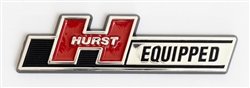 Hurst Equipped Emblem, Hard Plastic Chromed with Peel and Stick Backing, Small