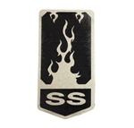 1993 - 2002 Header Panel Emblem, Super Sport "SS" Logo with Flames on Shield, Custom, Black on Stainless Steel
