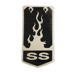 1993 - 2002 Header Panel Emblem, Super Sport "SS" Logo with Flames on Shield, Custom, Black on Stainless Steel