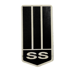 1993 - 2002 Camaro Custom SS Header Panel Emblem, Super Sport Logo on Shield, Black on Stainless Steel