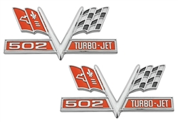 502 V-Flag Camaro Fender Emblem, Vee Cross Flags with 502 TURBO-JET, PAIR