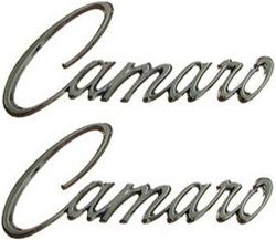 1968 - 1969 Camaro Fender Emblems, Script Logo Chrome Pair