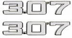 1969 Camaro Fender Emblems, 307 Engine Size, White and Chrome | Camaro Central