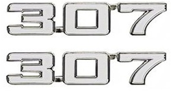 1969 Camaro Fender Emblems, 307 Engine Size, White and Chrome | Camaro Central