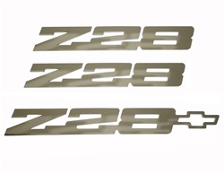 1982 - 1992 Camaro Custom Z28 Polished Emblem Set, Peel and Stick, 3 Pieces Kit