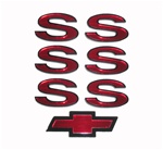 1993 - 2002 Emblems Set for Super Sport, "SS" Logo and Bow Tie, Custom, Red with Black Trim, 7 Pieces