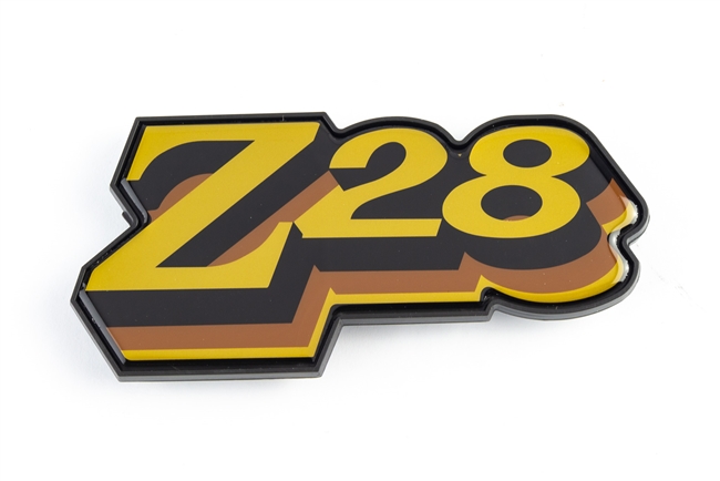 Image of the 1978 Camaro Z28 Fuel Door Emblem, GOLD Logo with Gold Fill Coloring